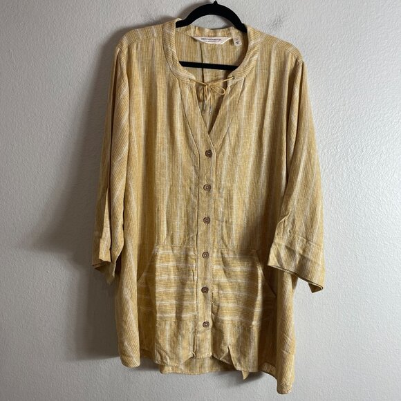 Isaac Mizrahi Live Bridgehampton Womens Plus 2X Mustard Striped Linen Tunic Top - Picture 5 of 9